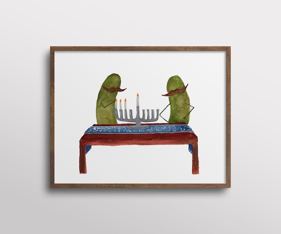 Whimsical Pickles With Mustaches, Hanukkah Art Print