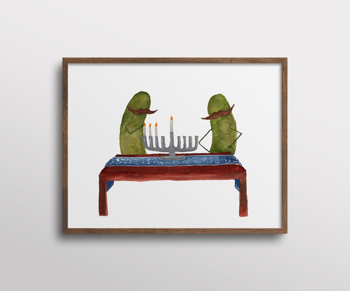 Whimsical Pickles With Mustaches, Hanukkah Art Print
