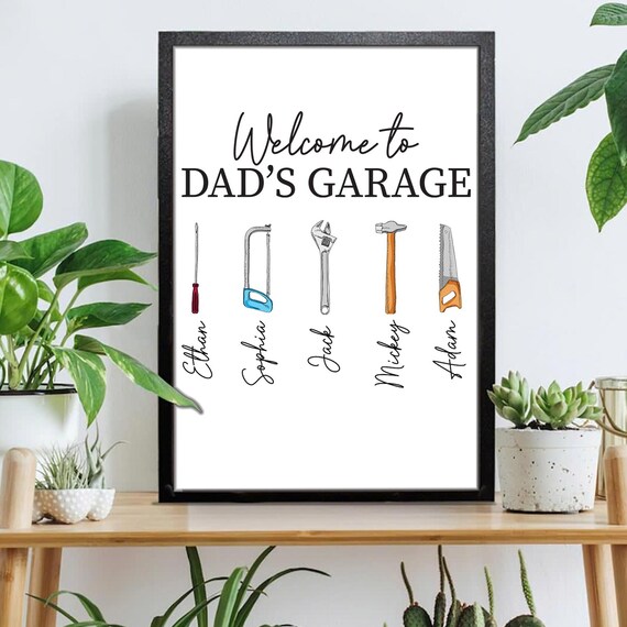 Welcome to Dad's Garage Personalized Tool Name Sign Gift Poster