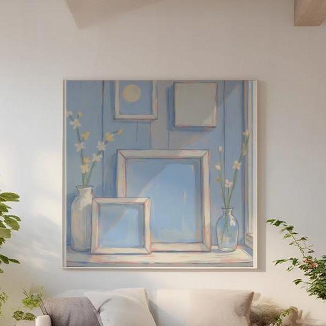 Pastel Frames with Blossom Vases and Moon Impressionist Scene Poster - Image 2