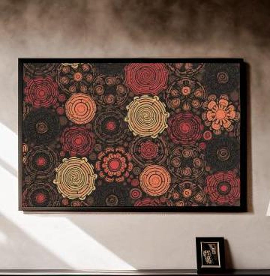 Dark Red Gold Spiral Mandala Circles Ornate Abstract Abstract Poster