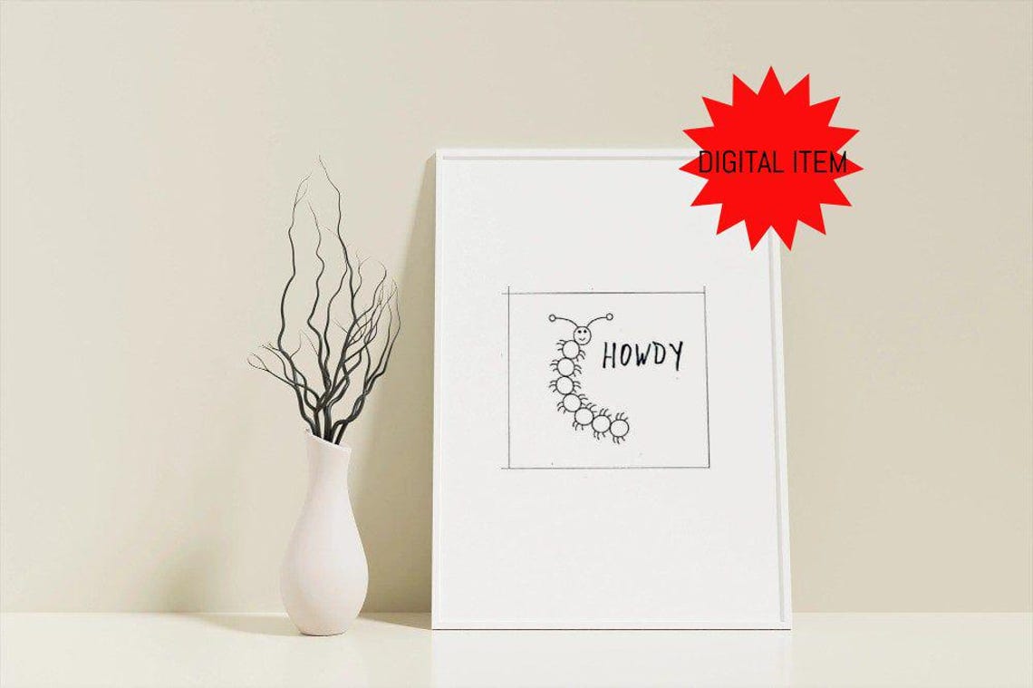Howdy Cute Smiling Caterpillar Greeting Doodle Line Art Poster