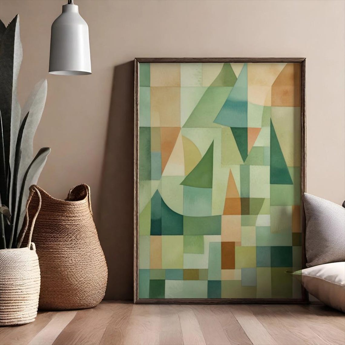 Soft Green Geometric Abstract With Muted Earth Tones Modern Poster