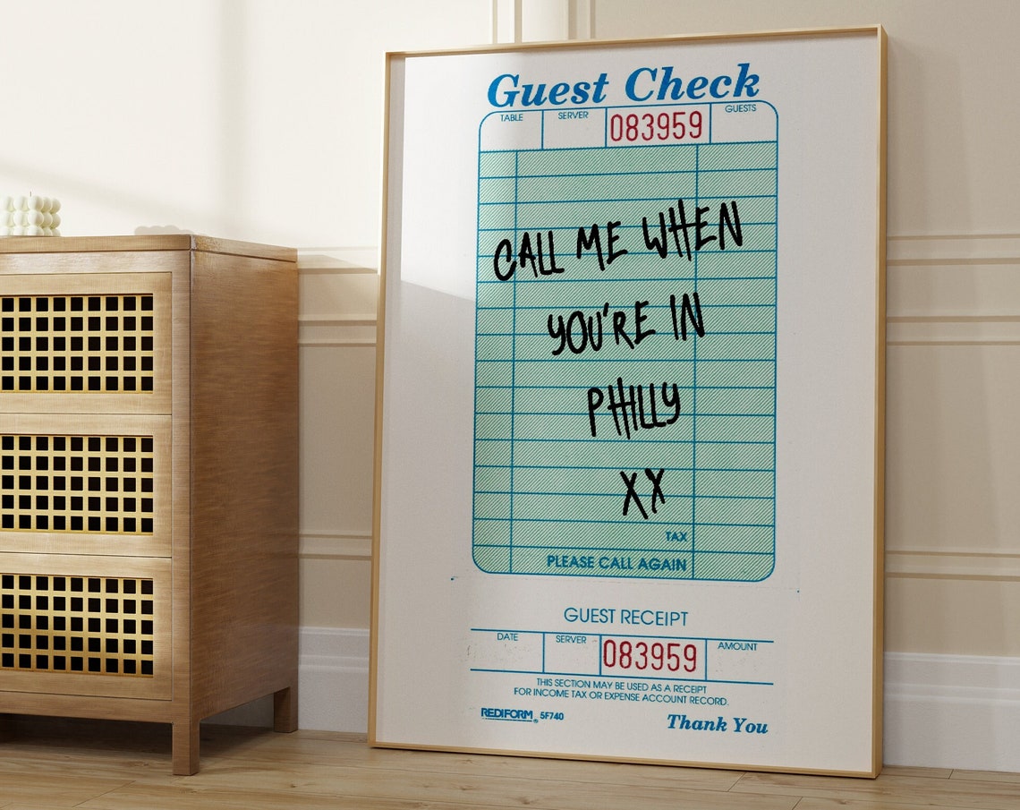 Call Me When You're In Philly Guest Check Receipt City Poster