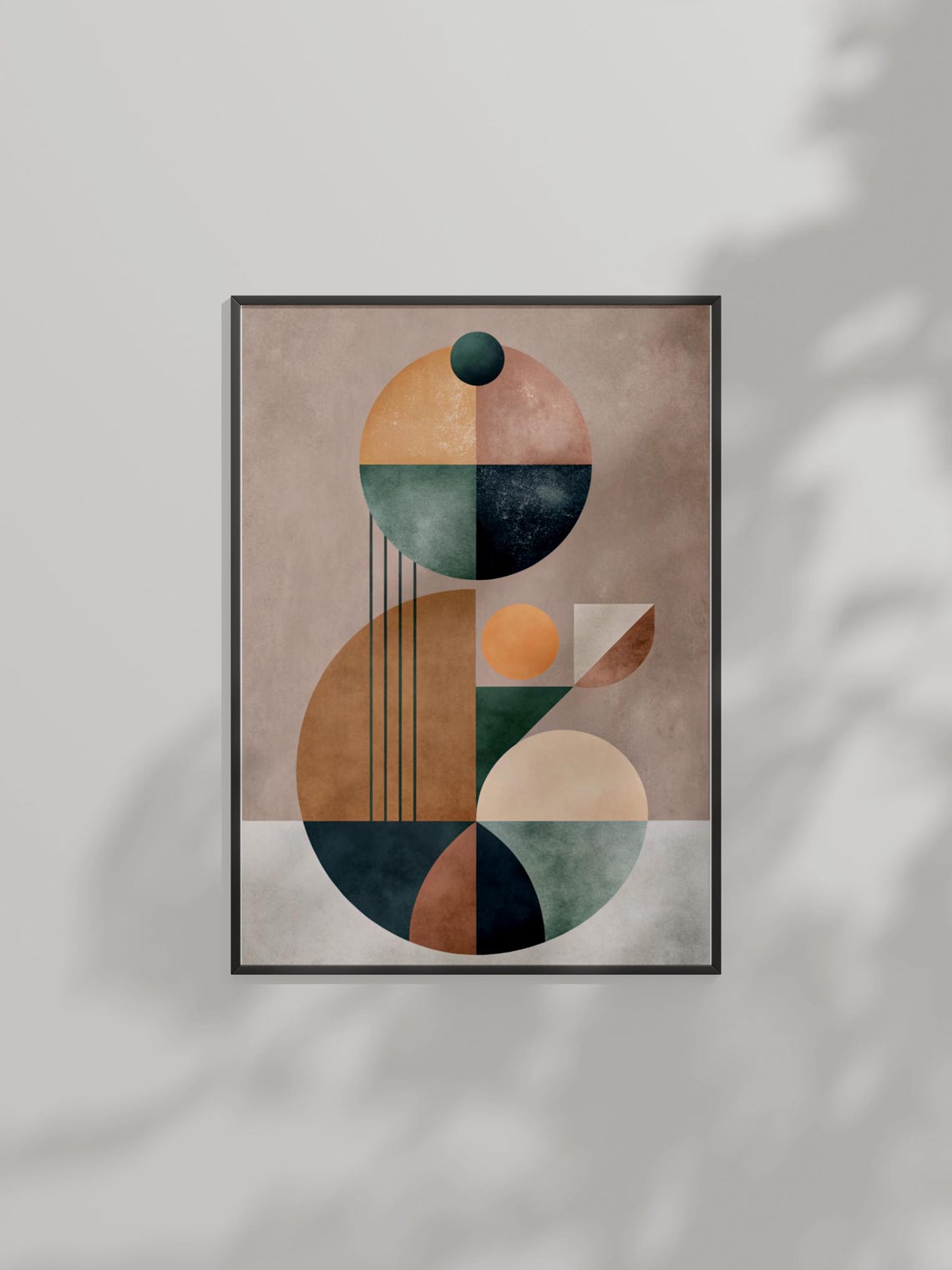 Bauhaus Geometric Abstract Circles and Triangles Terracotta Art Poster