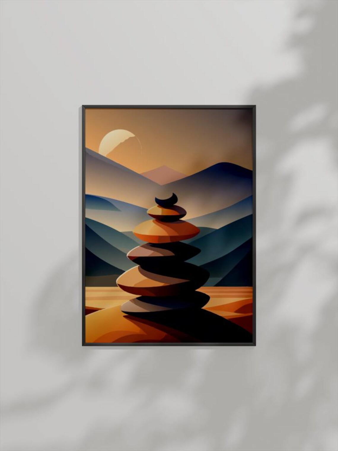 Zen Stone Cairn Balanced Rocks Sunset Mountain Serene Spa Wall Poster Art