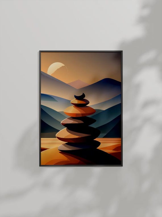 Zen Balance Abstract Stone Cairn Landscape Print