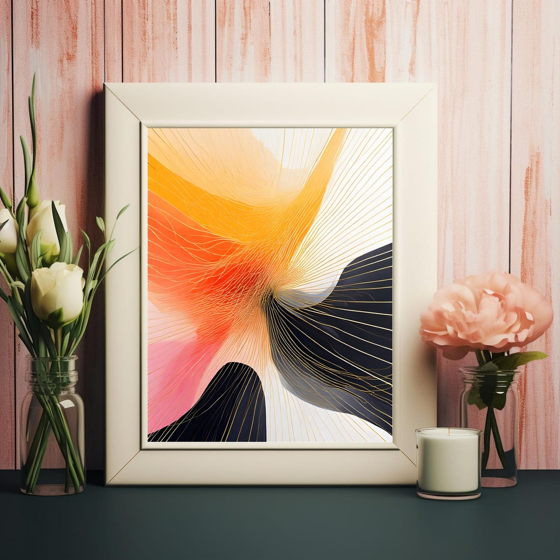 Golden Radiating Lines Warm Sunrise Abstract Energy Wall Art