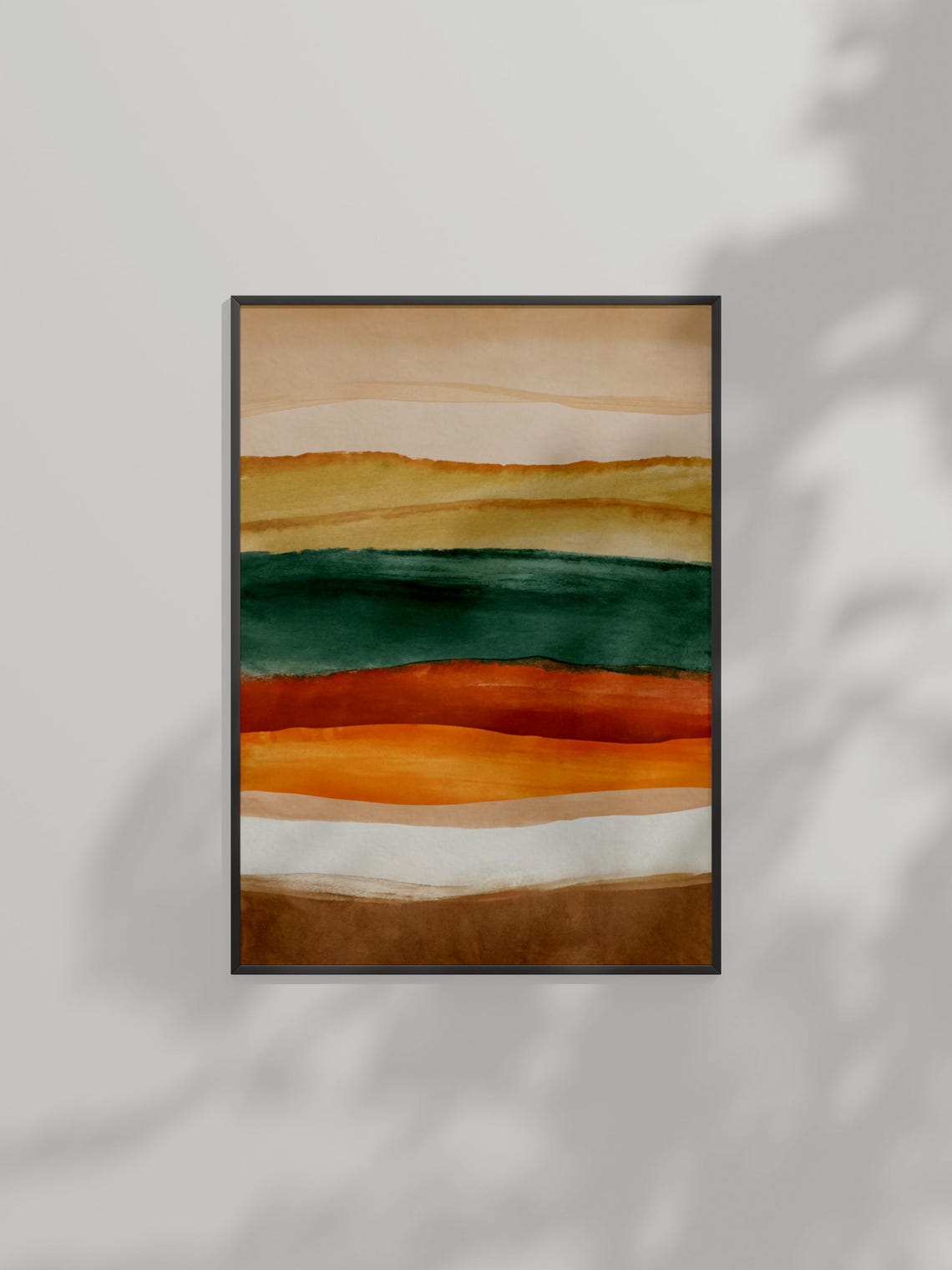 Abstract Watercolor Strata Bands in Earthy Green and Rust Art Poster