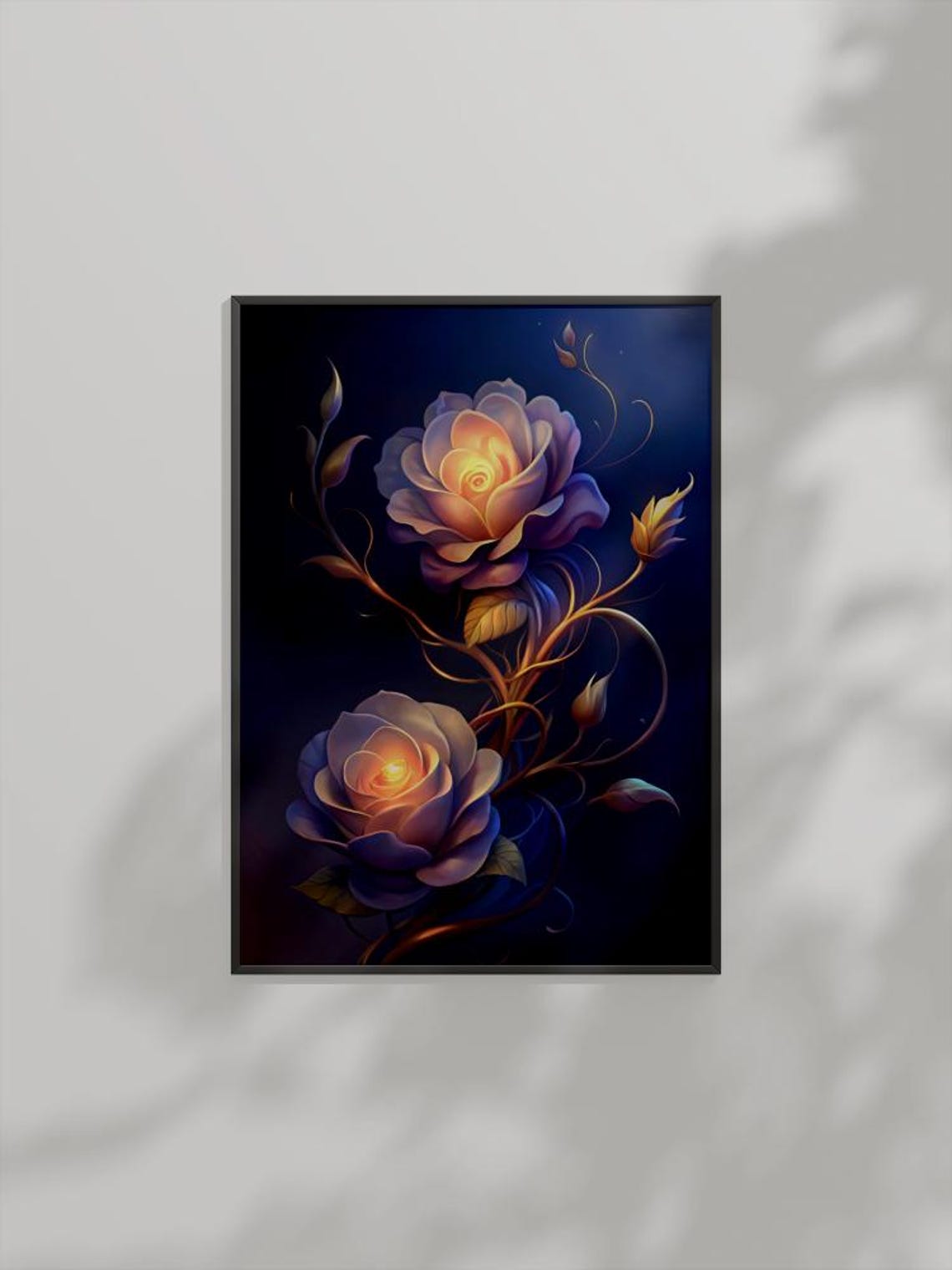 Enchanted Rose Art Glowing Floral Romantic Botanical Dark Night Poster