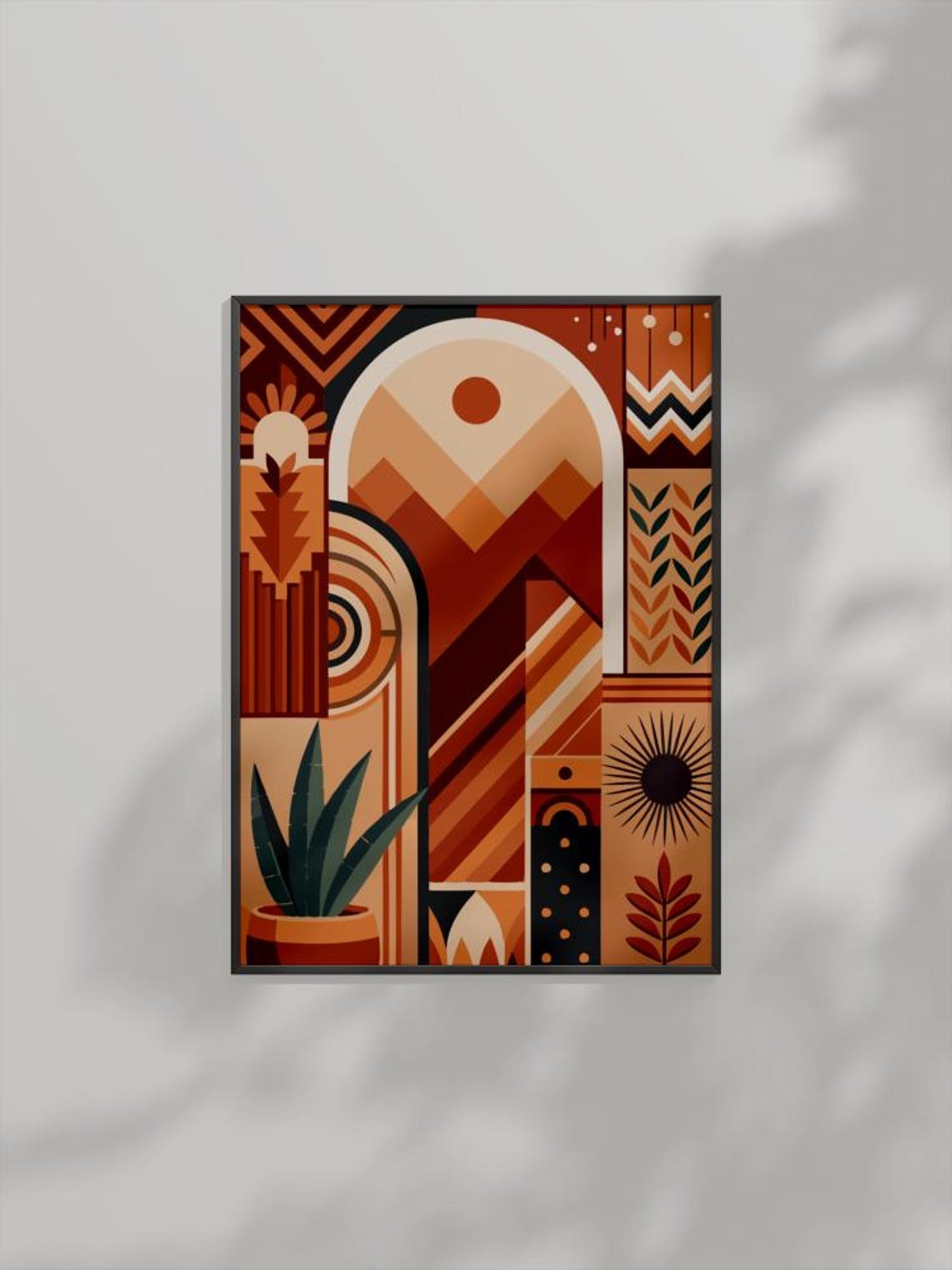 Midcentury Modern Abstract Desert Arch Sun Tribal Pattern Art Poster