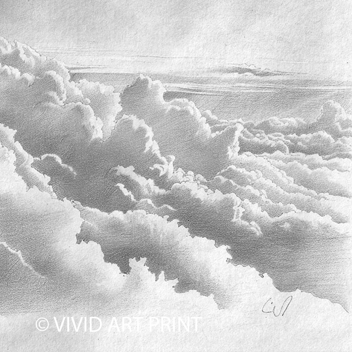 Cloud Study Vintage Pencil Sketch Art Wall Art Decor Vivid Art Print Cs 372 - Image 4