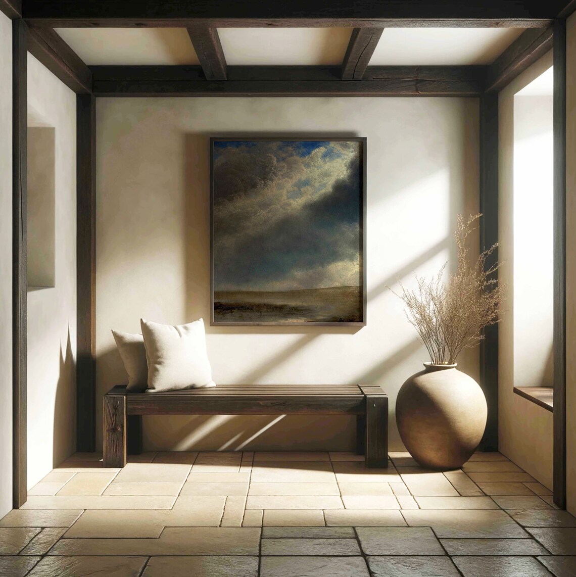 Vintage Landscape Painting, Clouds Over Horizon - Image 2