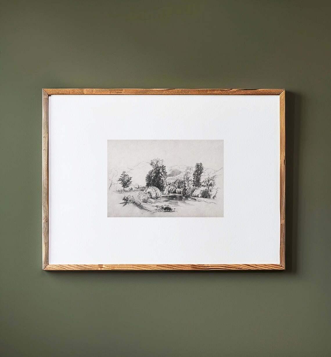 Vintage River Forest Sketch Landscape Poster - Image 3