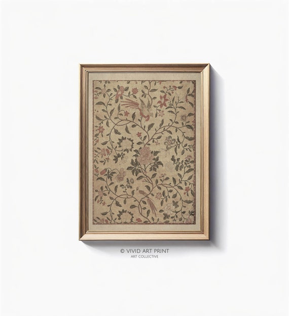 Vintage Tapestry Pattern, Antique Floral Art Print
