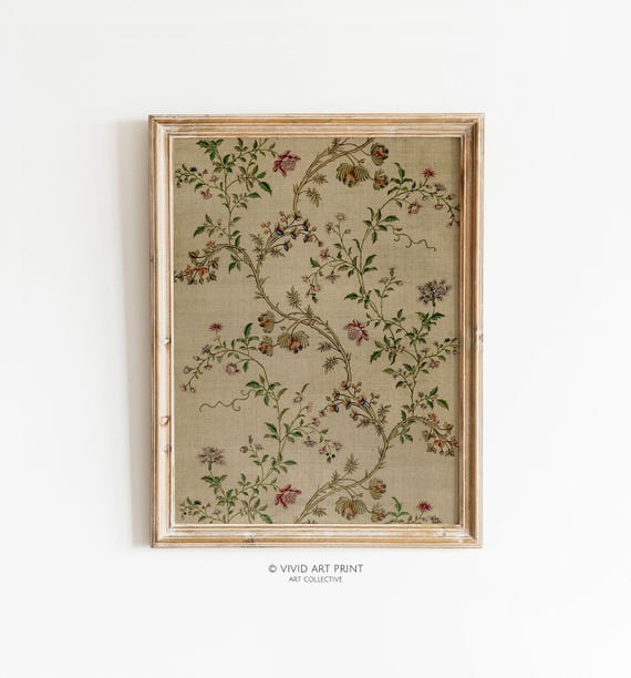 Antique Silk Flower Vines, Vintage Textile Art Print