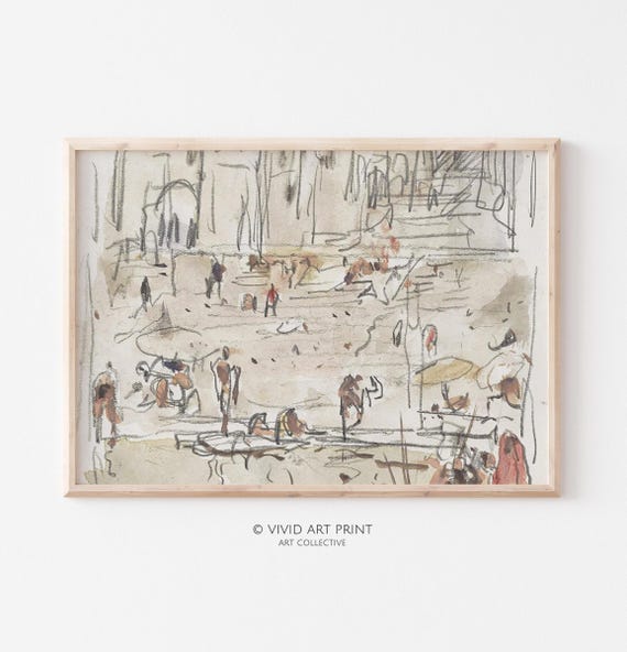 Minimalist Abstract Art Print, Vintage Neutral Nursery