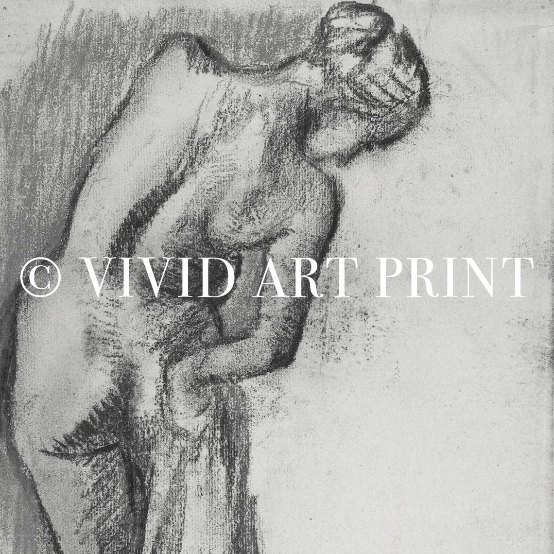 Antique Vintage Charcoal Drawing Woman Figure Art Print - Image 4