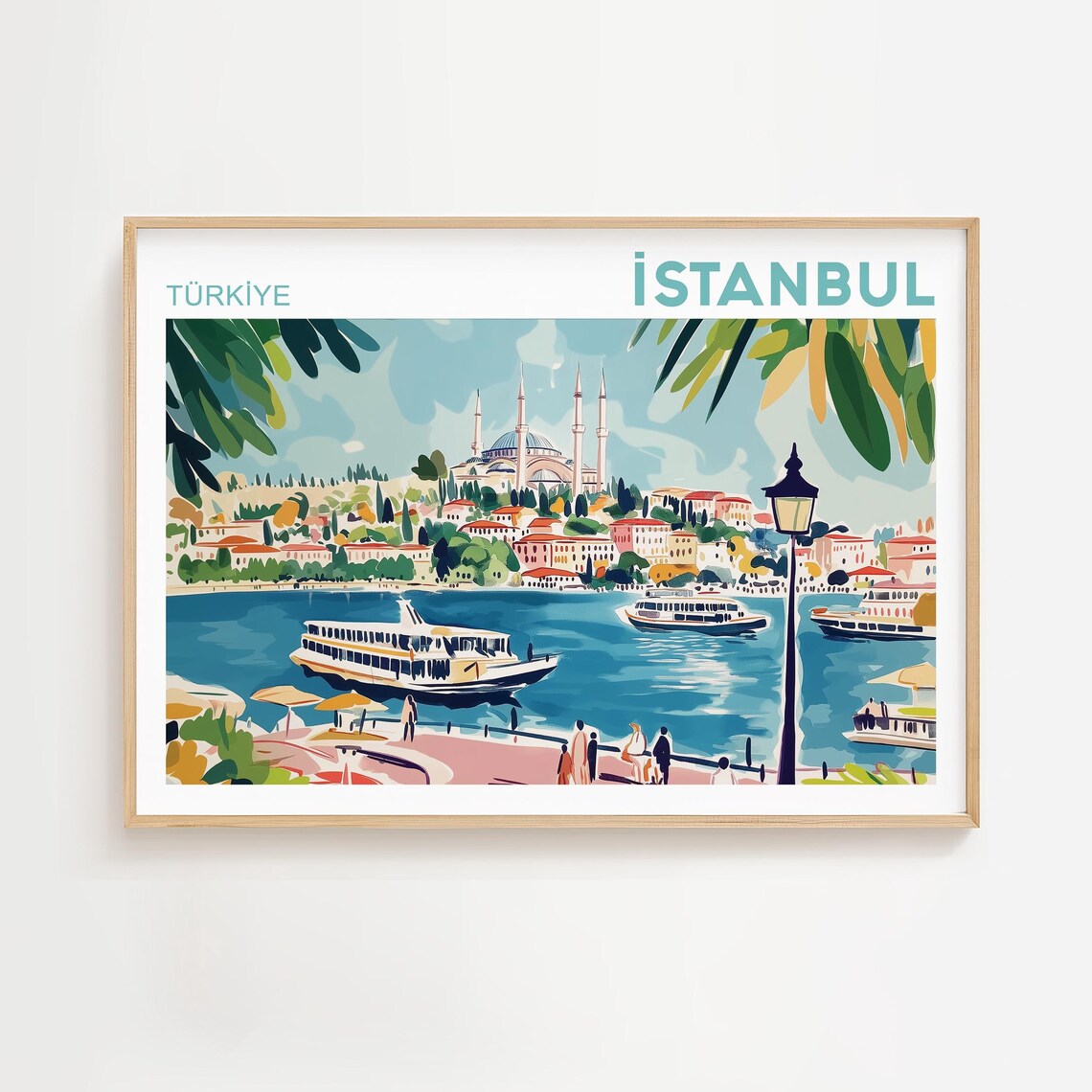 Istanbul Turkey Bosphorus Waterfront Mosque Retro Travel Poster