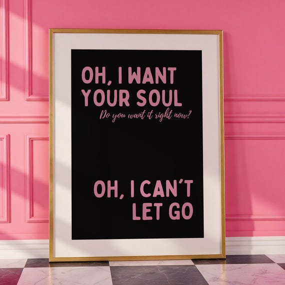 I Want Your Soul Inspired Armand Van Helden Black Pink Print Ibiza Bold Typographic Colourful House Music Poster Groovy Bar Disco Funky
