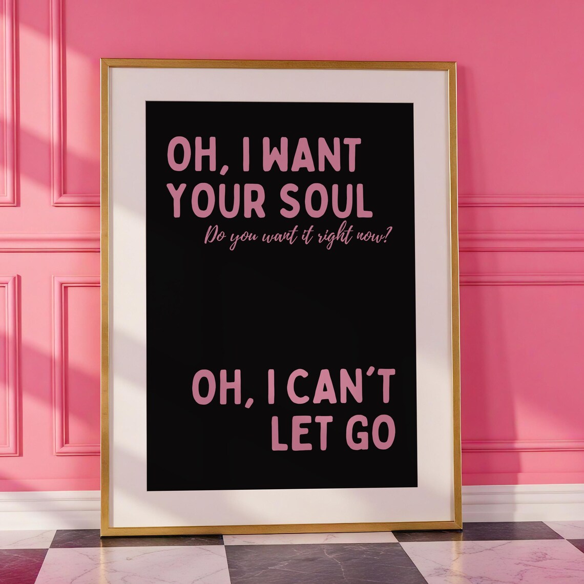 Oh I Want Your Soul Pink Typography House Music Lyric Poster
