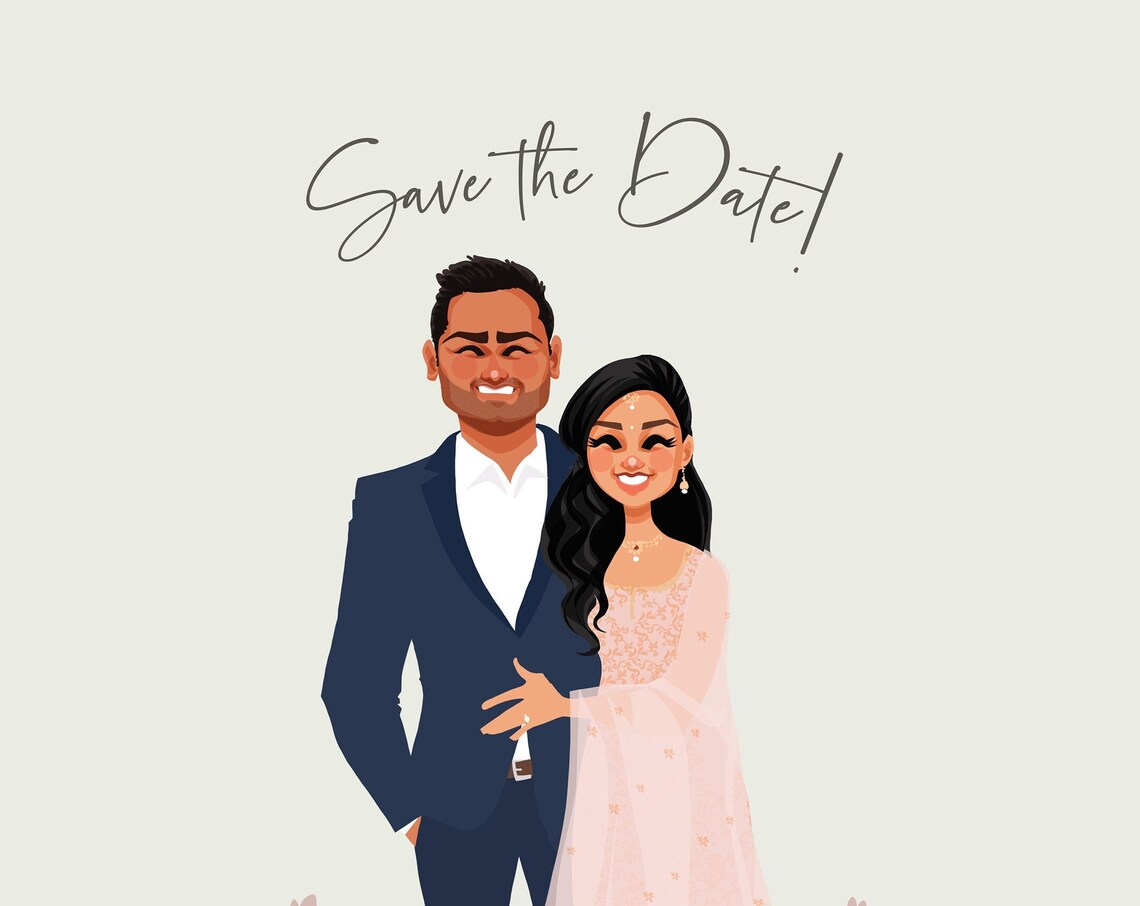 Custom Illustrated Save the Date Card With Smiling Couple Poster - Image 6