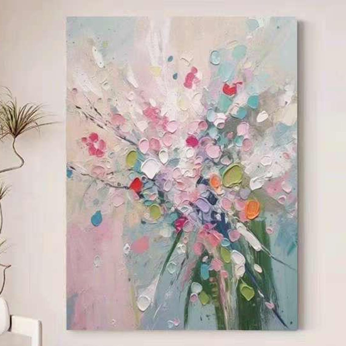 Pastel Abstract Flower Bouquet with Pink and Teal Dots Poster