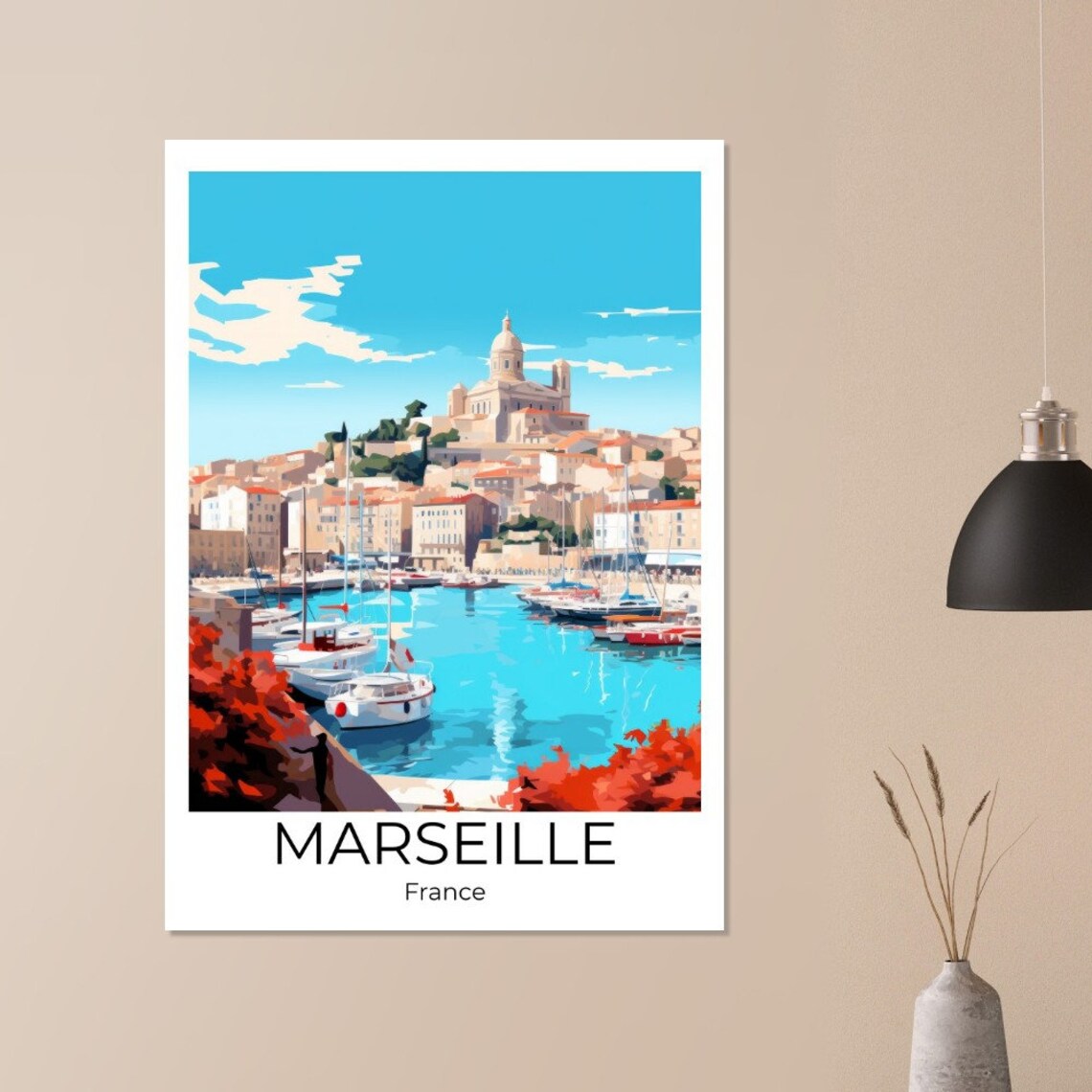 Marseille France Old Port Basilica Hilltop Skyline Travel Poster - Image 2