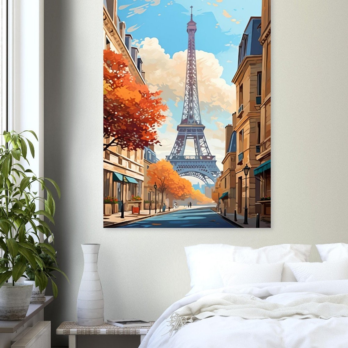 Paris France Eiffel Tower Autumn Street Haussmann Buildings Art Poster - Image 3