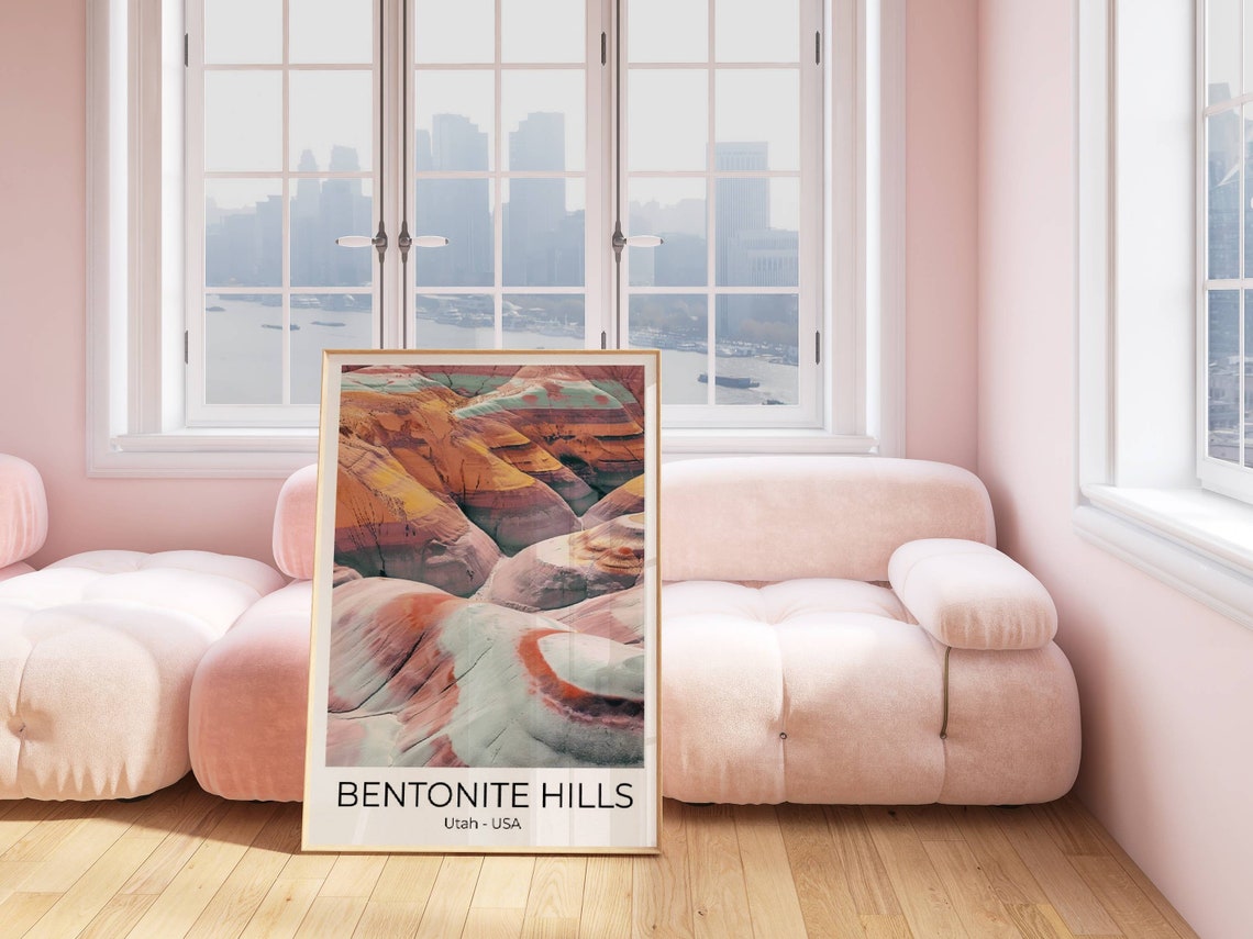 Bentonite Hills Utah Pastel Rainbow Striped Desert Travel Poster - Image 5
