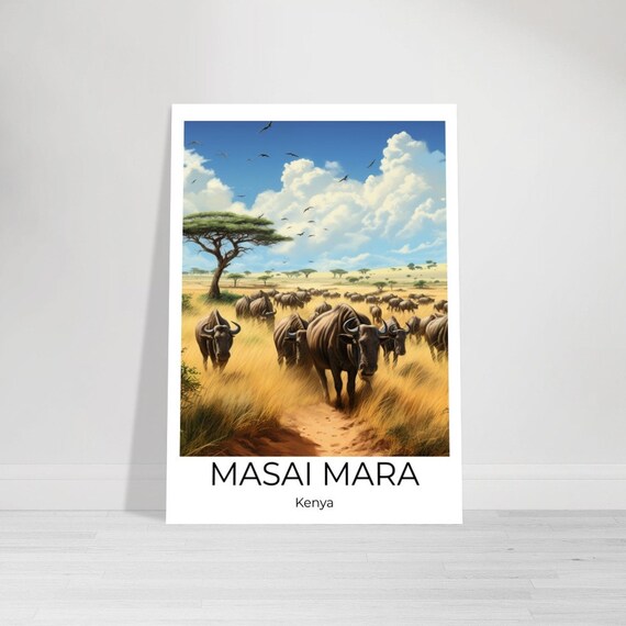 Masai Mara National Park Travel Poster Kenya Wall Art Africa Travel Print Kenya Kenya Wall Decoration