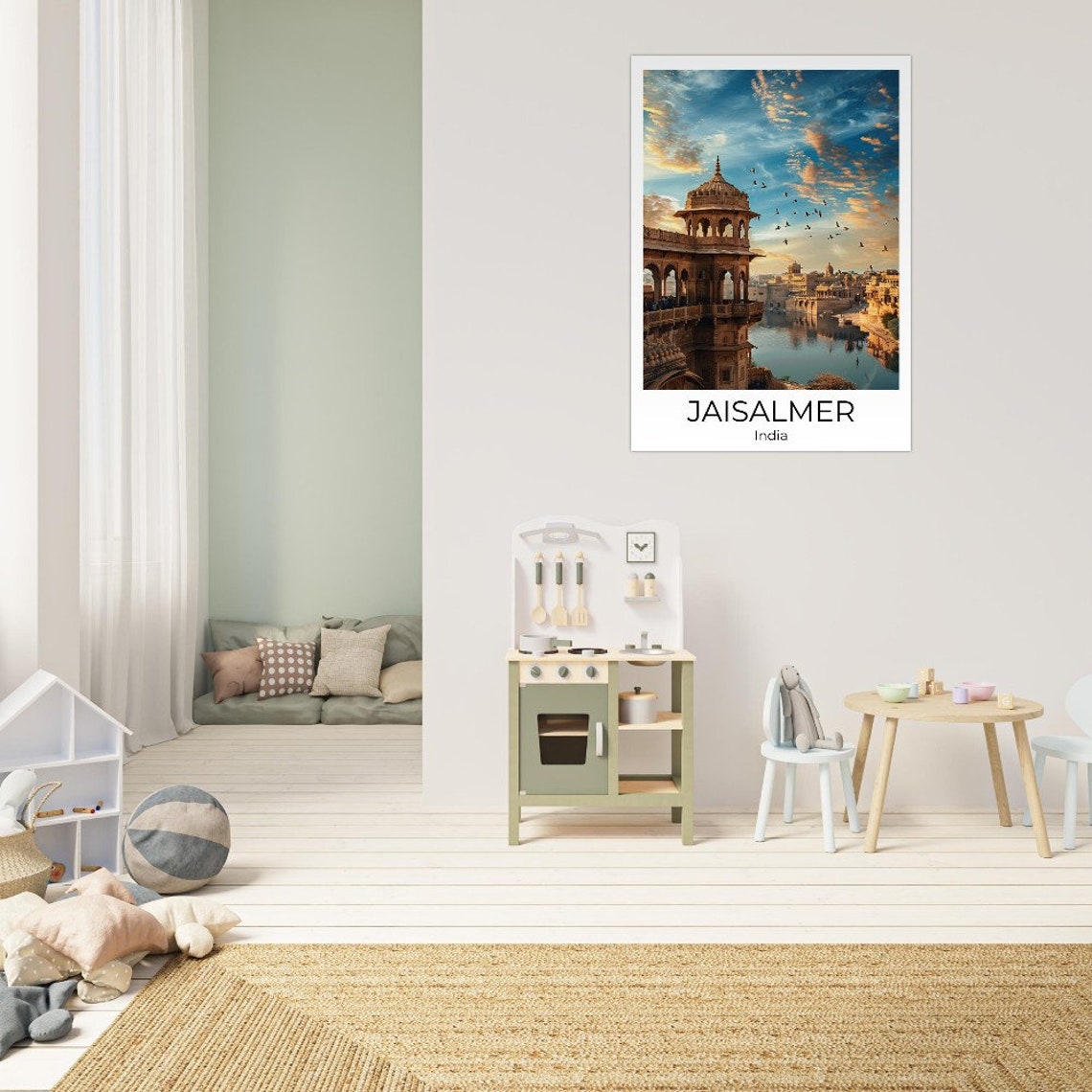 Jaisalmer Golden Palace at Sunset with Birds India Travel Poster - Image 2