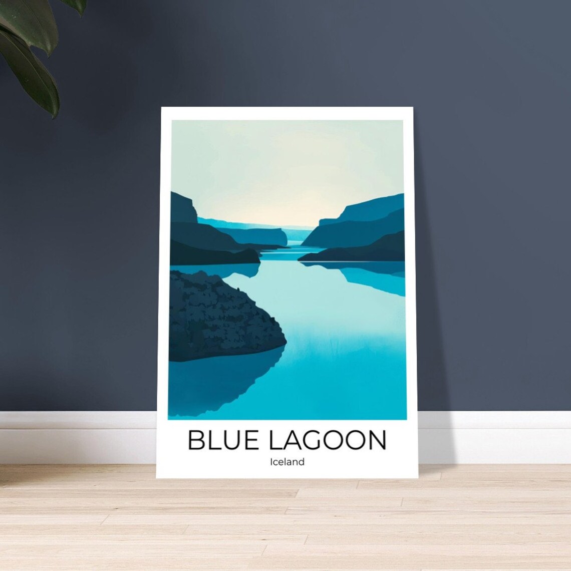 Blue Lagoon Iceland Minimalist Blue Fjord Landscape Travel Poster - Image 4