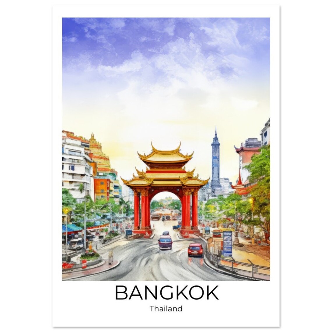 Bangkok Thailand Red Chinatown Gate on Busy City Street Poster - Image 2