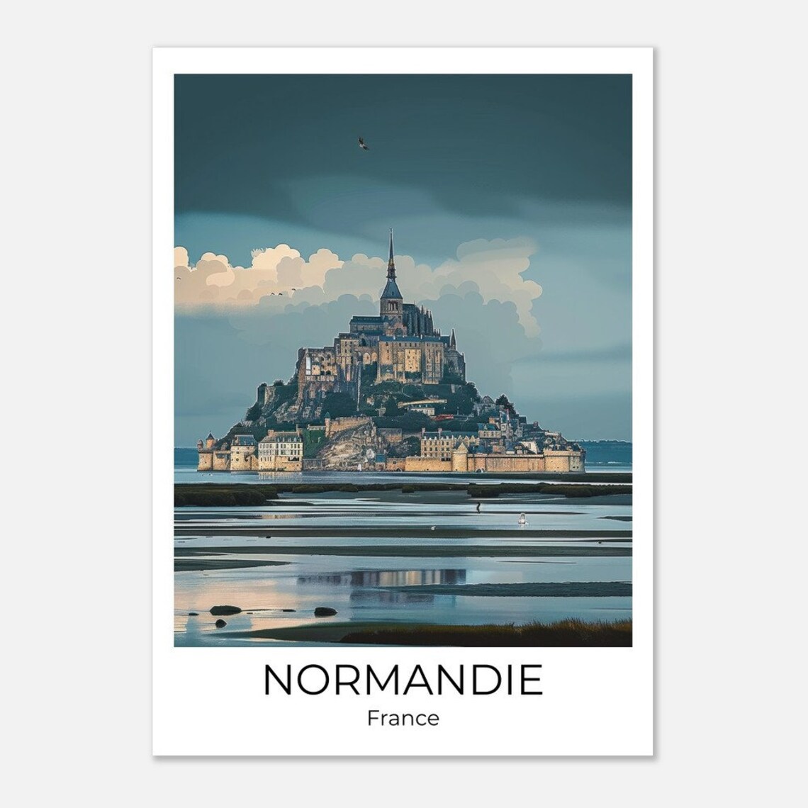 Mont Saint Michel Normandy France Tidal Abbey Evening Travel Poster