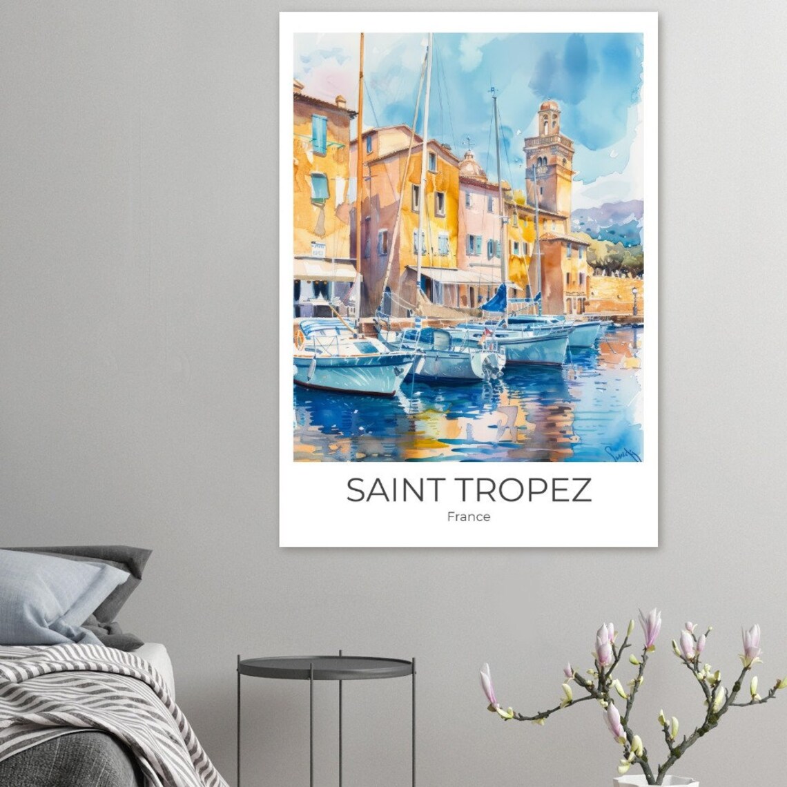 Saint Tropez Harbor Watercolor Sailboats France Travel Poster - Image 2