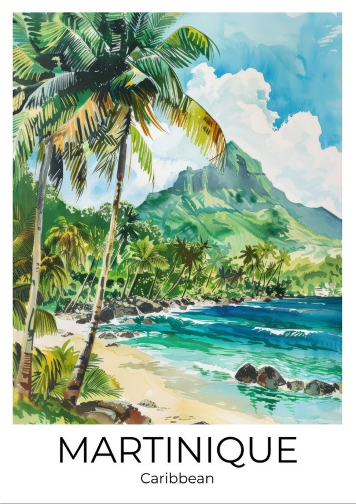 Martinique Island Martinique Caribbean Watercolor Travel Poster Martinique Travel Print Martinique - Image 2