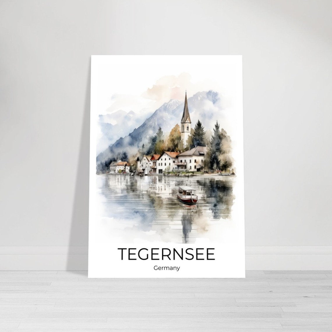 Tegernsee Germany Watercolor Lake Village Alps Travel Poster