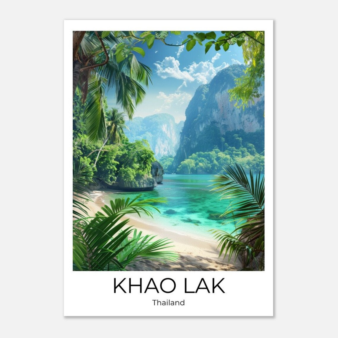 Khao Lak Thailand Travel Poster Tropical Beach Turquoise Water Art