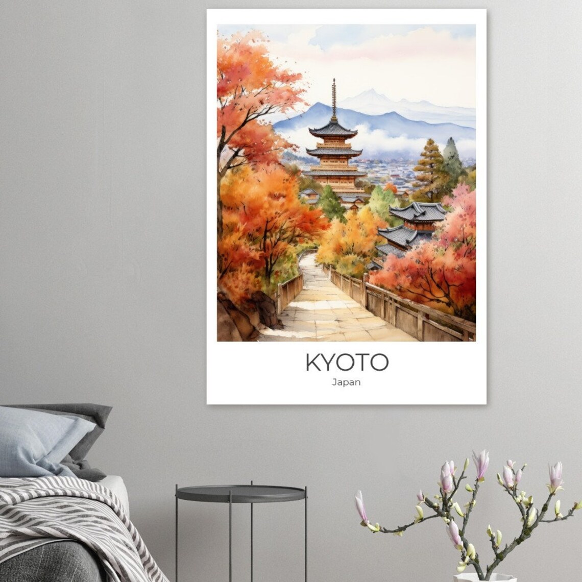 Kyoto Temple Pagoda Autumn Leaves Mountain Path Japan Travel Poster - Image 3