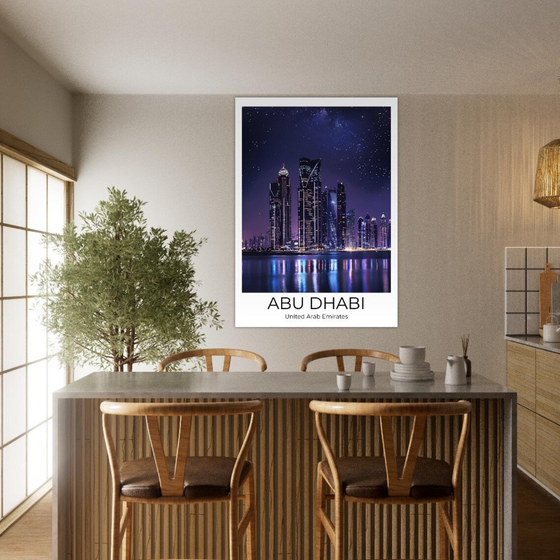 Abu Dhabi Night Skyline Under a Starry Sky Travel Art Poster - Image 2