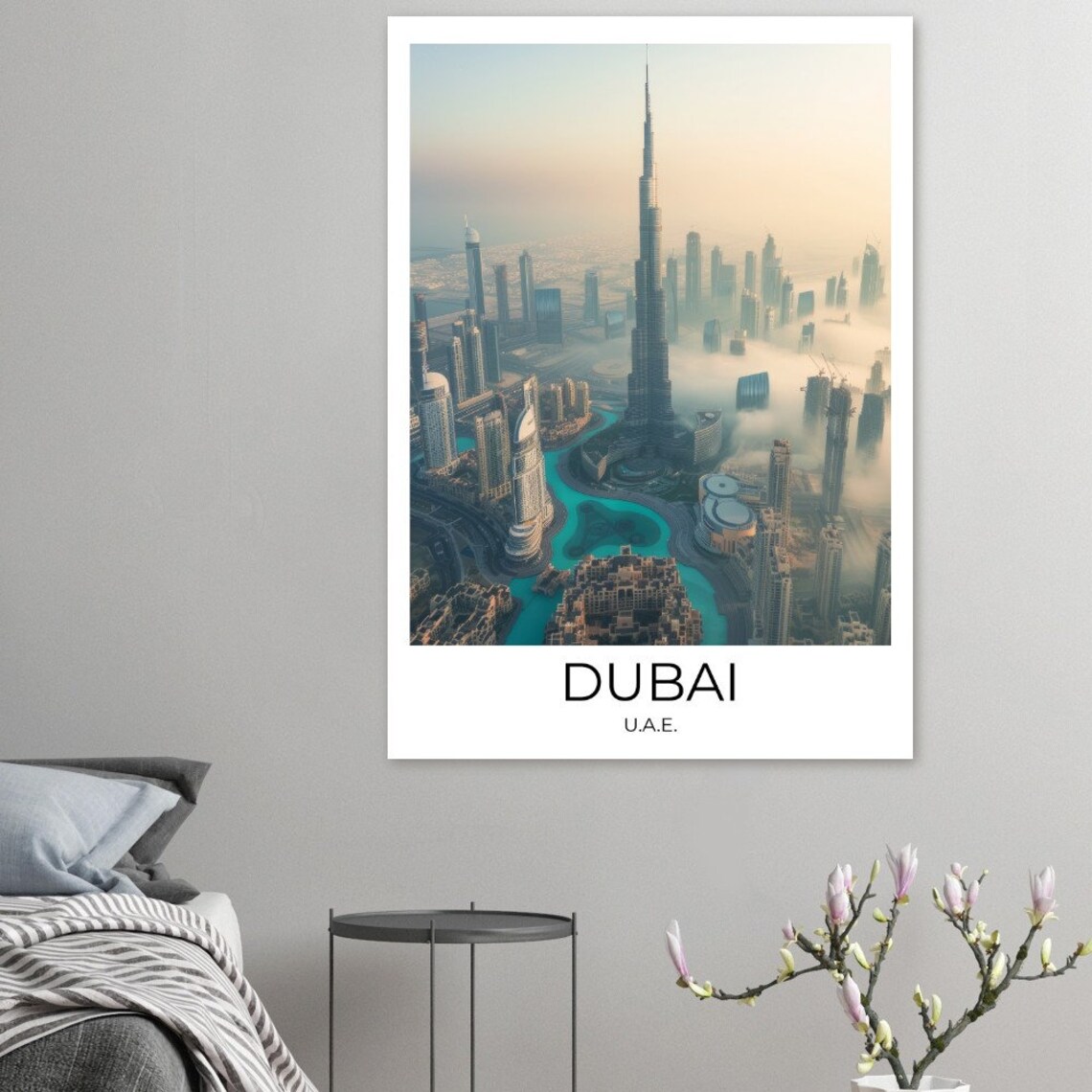 Dubai UAE Burj Khalifa Dawn Clouds City Aerial Photo Travel Poster - Image 3