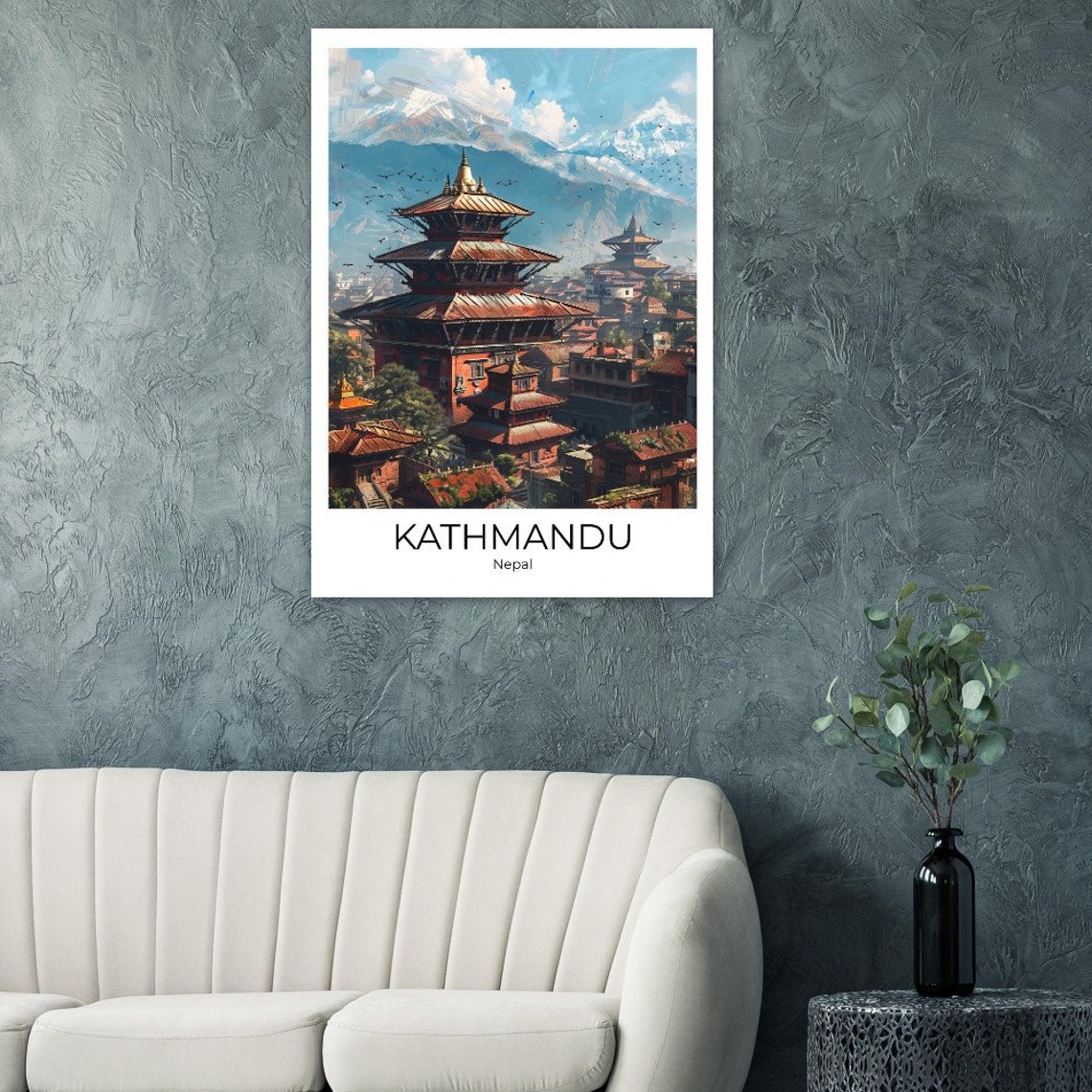 Kathmandu Nepal Temple Skyline Himalayan Mountains Travel Poster - Image 3