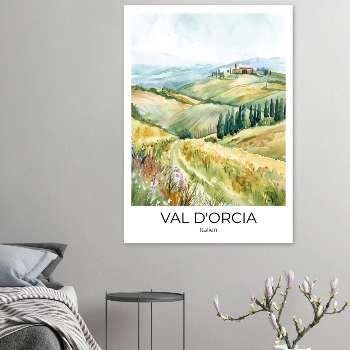 Val d'Orcia Watercolor Hills Wildflowers Tuscany Italy Poster - Image 2