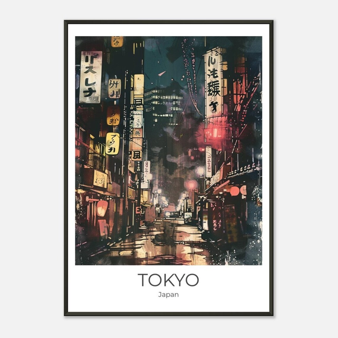 Tokyo Japan Neon Alley Night City Scene Retro Travel Art Poster