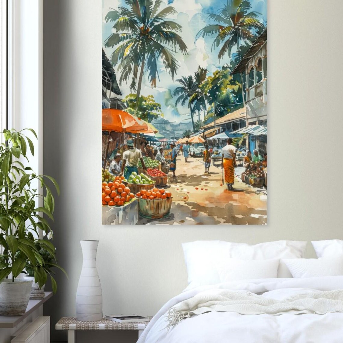 Mauritius Tropical Market Street Palm Watercolor Scene Art Poster - Image 4