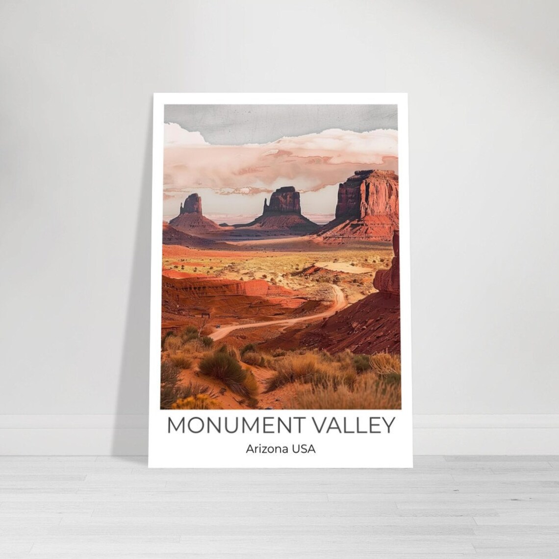 Monument Valley Arizona Red Rock Buttes Desert Road Watercolor Poster - Image 3