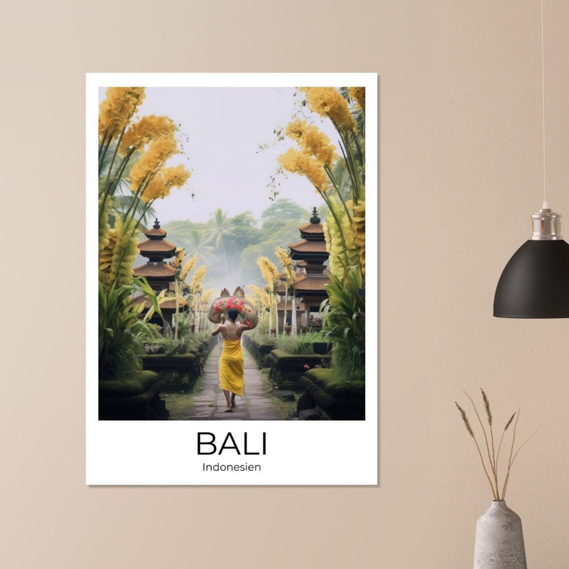 Bali Indonesia Woman Carrying Offerings Temple Pathway Poster - Image 2