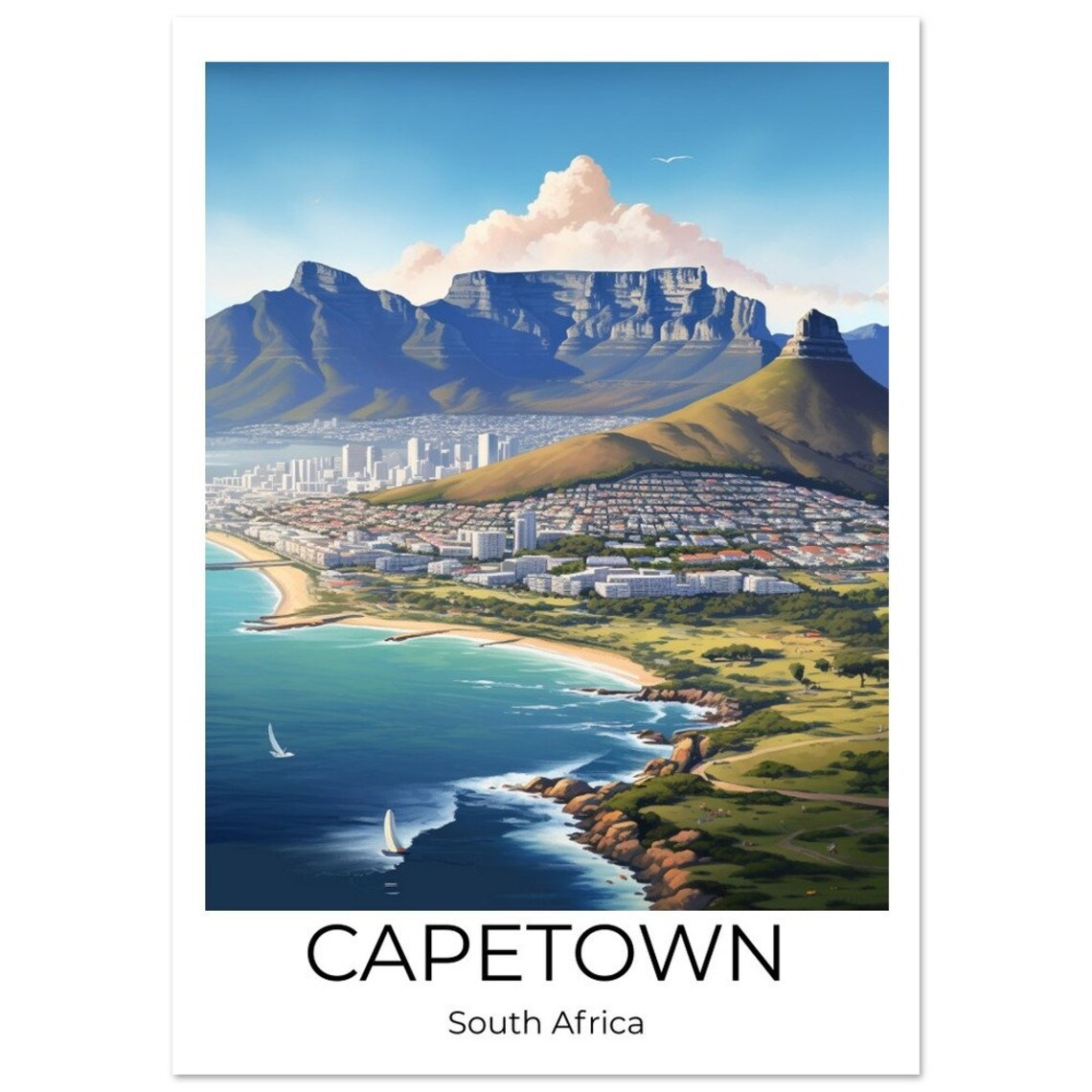 Cape Town South Africa Table Mountain Coastal View Travel Poster - Image 2
