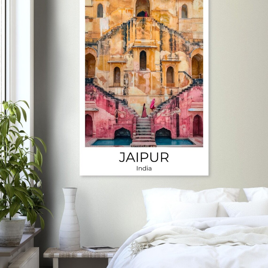 Jaipur India Stepwell Geometric Stairs Pink Walls Travel Photo Poster - Image 4